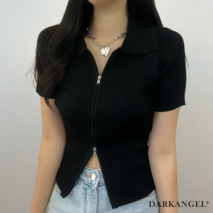 ダブルジップリブニットカーディガン