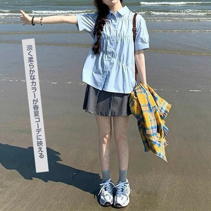 ギャザーデザインツイルブラウス