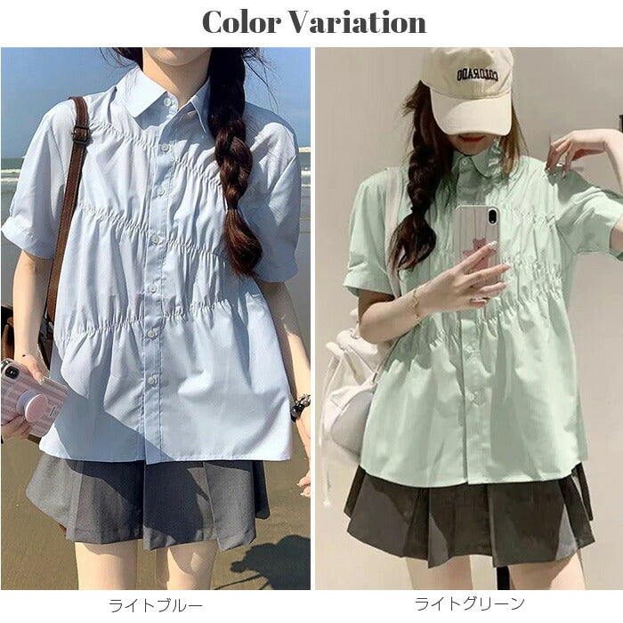 ギャザーデザインツイルブラウス