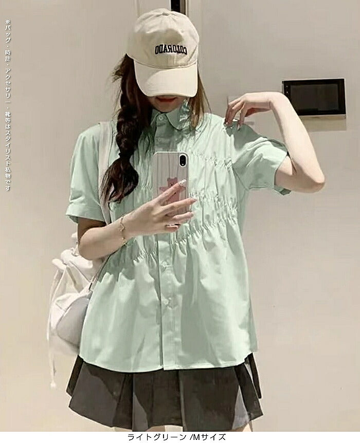 ギャザーデザインツイルブラウス