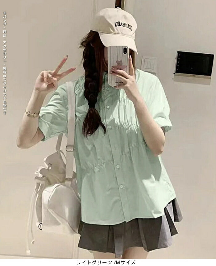 ギャザーデザインツイルブラウス