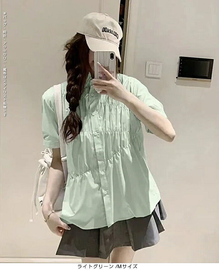 ギャザーデザインツイルブラウス