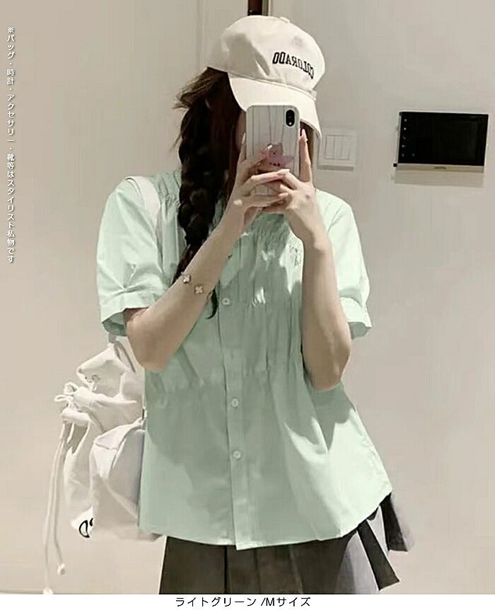 ギャザーデザインツイルブラウス