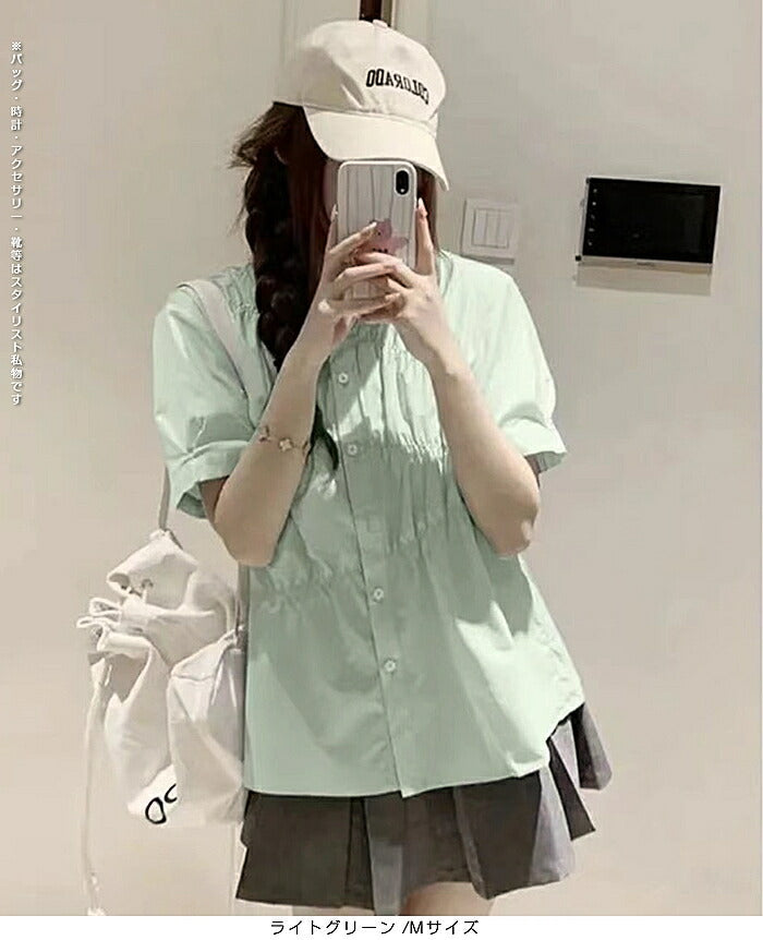 ギャザーデザインツイルブラウス