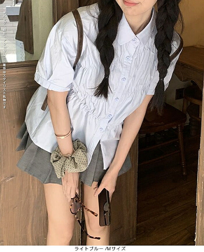 ギャザーデザインツイルブラウス