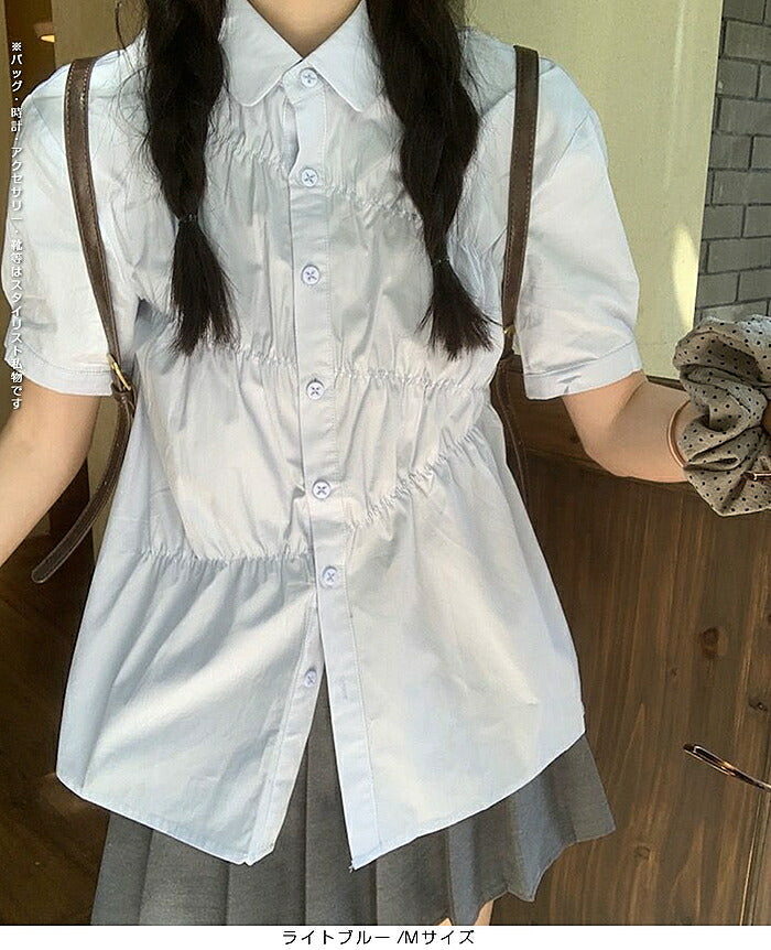 ギャザーデザインツイルブラウス