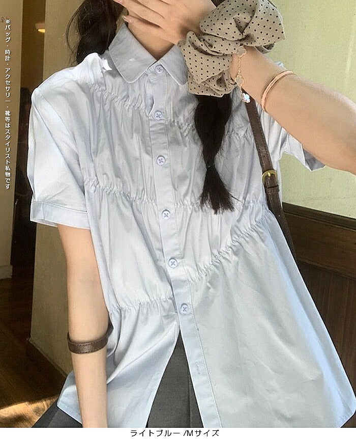 ギャザーデザインツイルブラウス