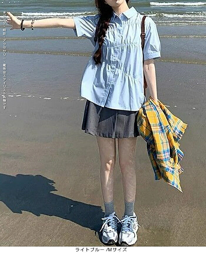 ギャザーデザインツイルブラウス