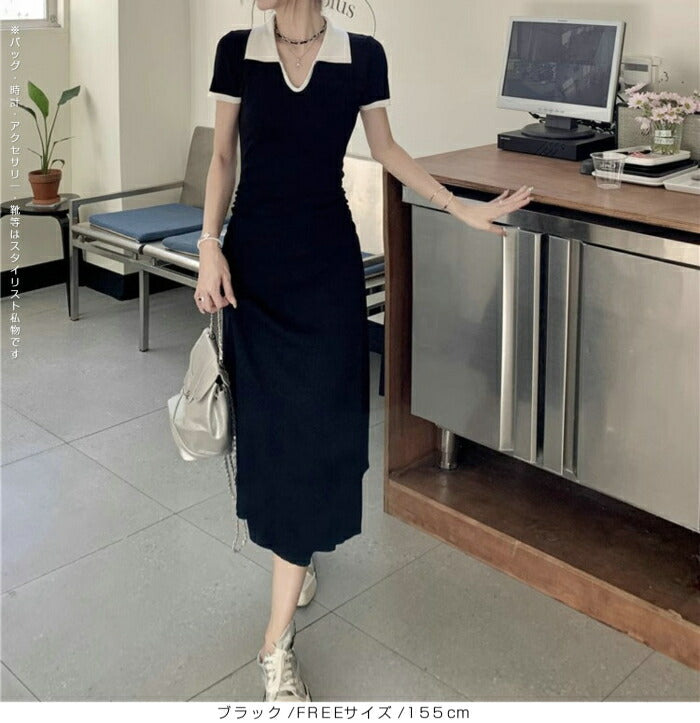 ウエストギャザータイトワンピース