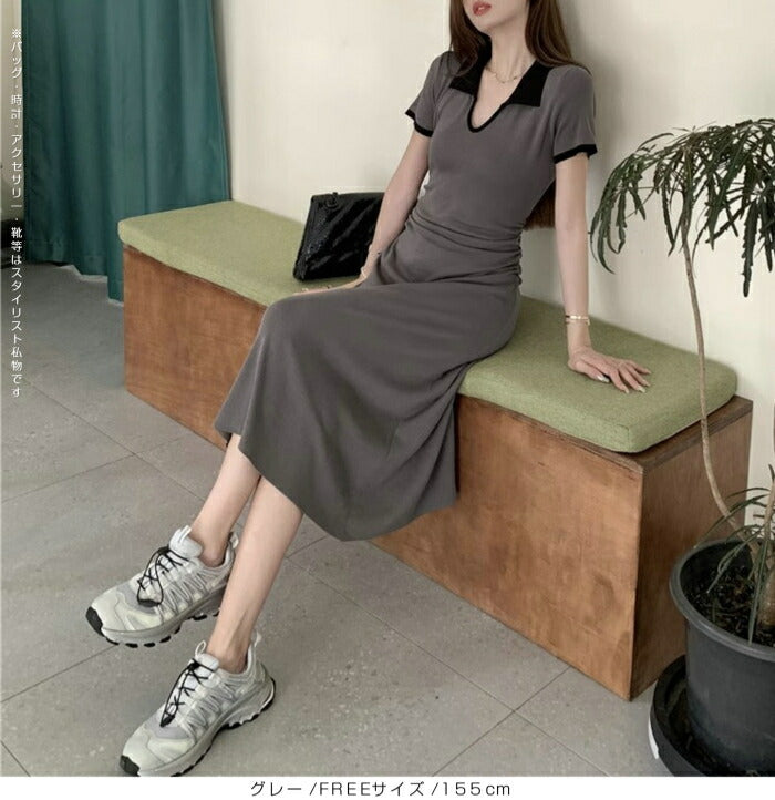 ウエストギャザータイトワンピース