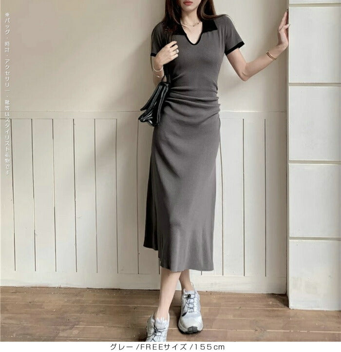ウエストギャザータイトワンピース