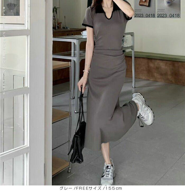 ウエストギャザータイトワンピース