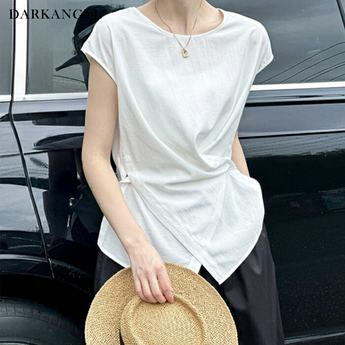 サイドボタンドレープトップス