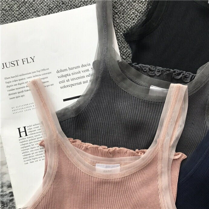 シルク混チュールリブタンクトップ