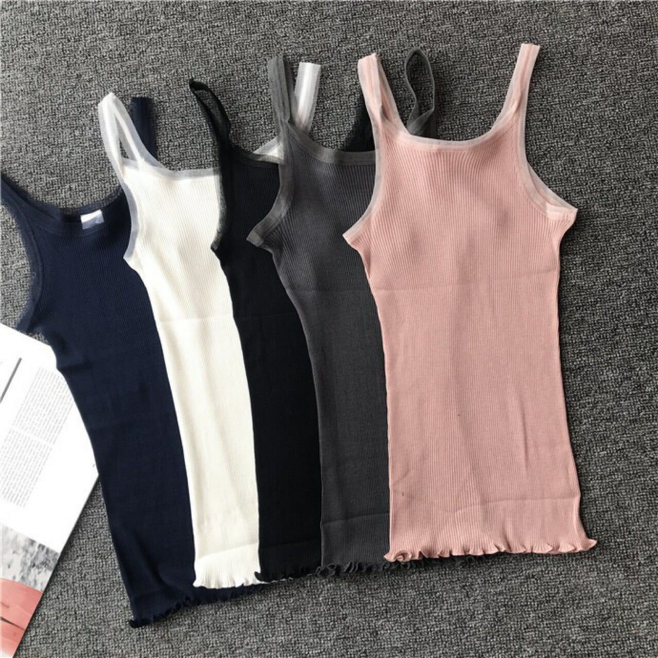 シルク混チュールリブタンクトップ