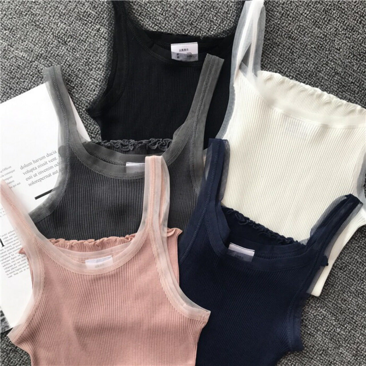 シルク混チュールリブタンクトップ