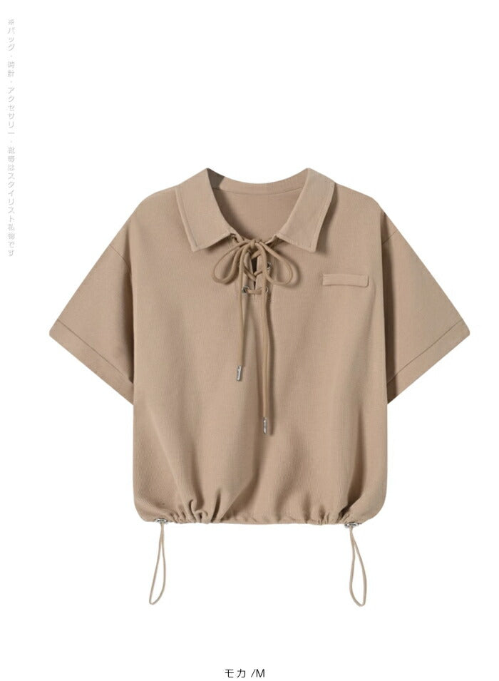 ポロカラーレースアップトップス