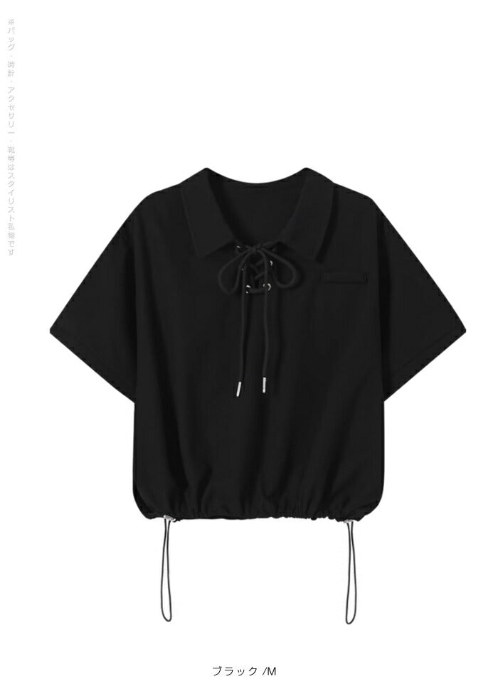 ポロカラーレースアップトップス