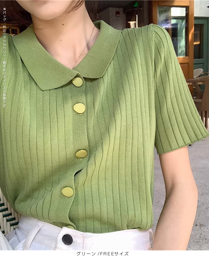 スキッパー襟リブニットトップス