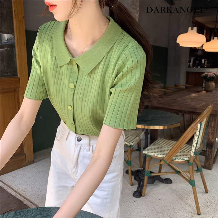 スキッパー襟リブニットトップス