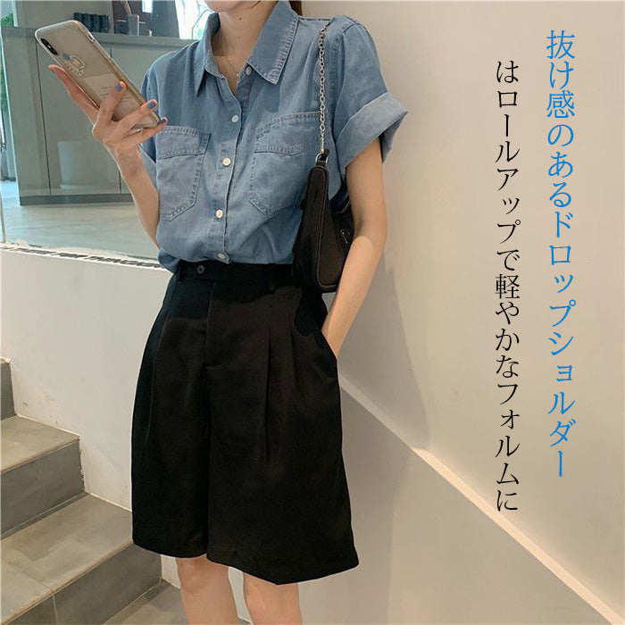 涼感デニムシャツ