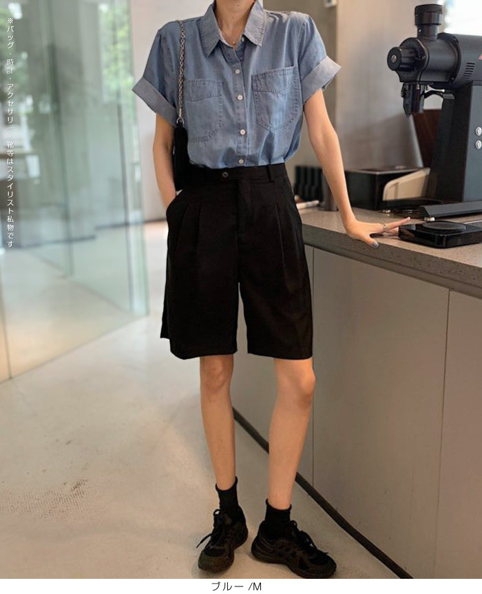 涼感デニムシャツ