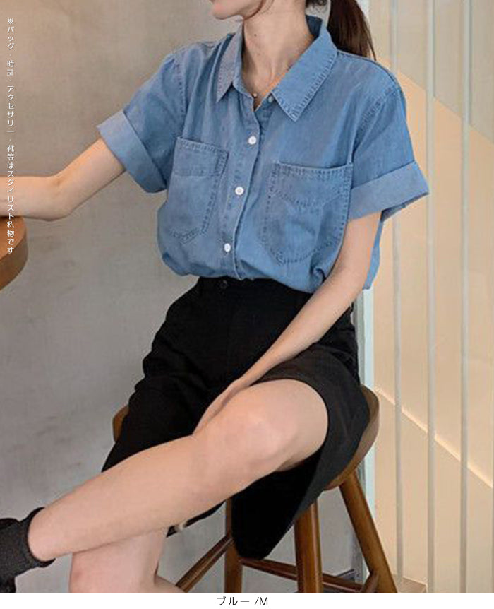 涼感デニムシャツ