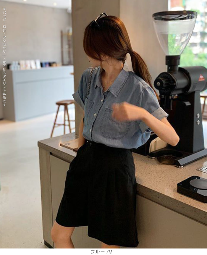 涼感デニムシャツ