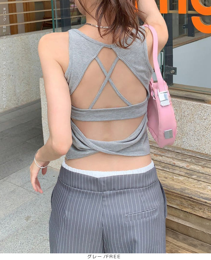 バックデザイン カップ付きタンクトップ