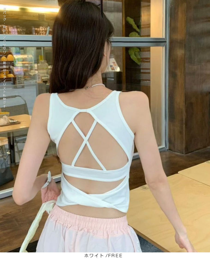 バックデザイン カップ付きタンクトップ