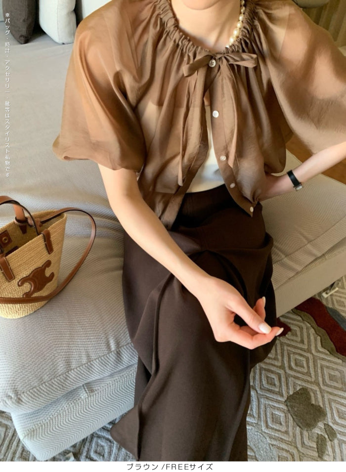 涼感シアーギャザーブラウス