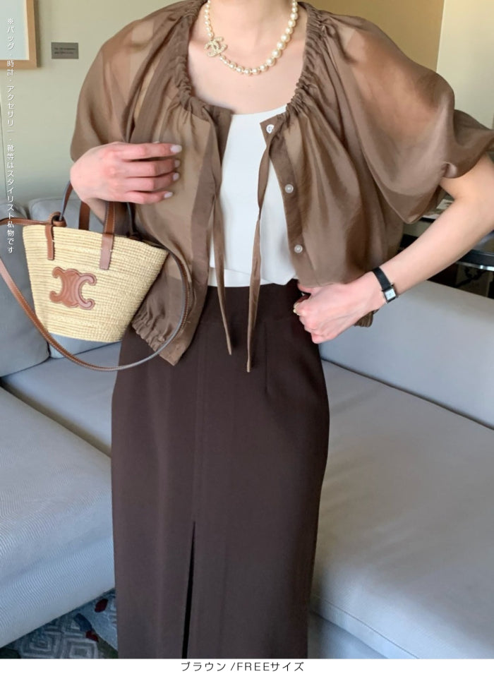 涼感シアーギャザーブラウス