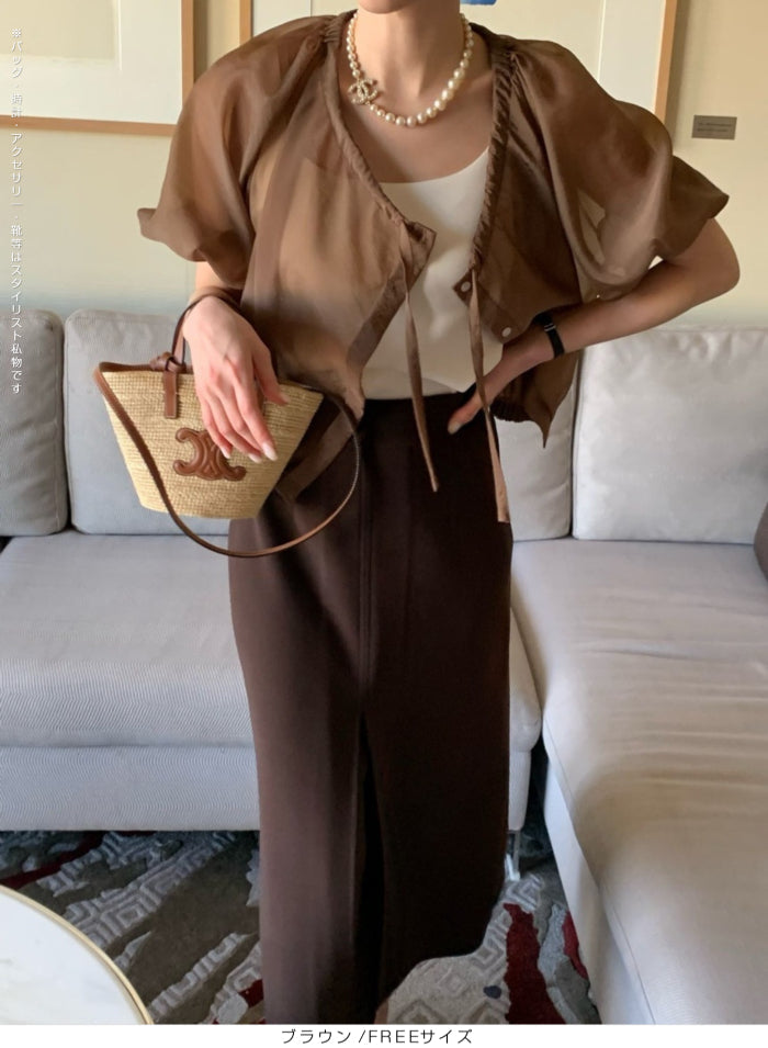 涼感シアーギャザーブラウス