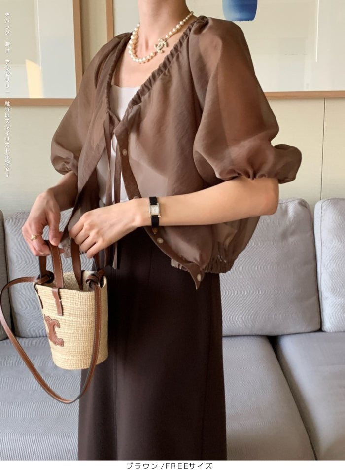 涼感シアーギャザーブラウス