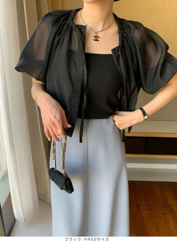 涼感シアーギャザーブラウス