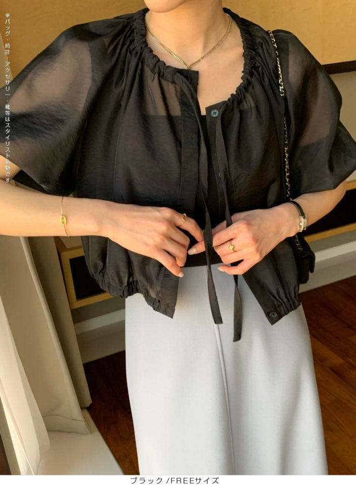 涼感シアーギャザーブラウス