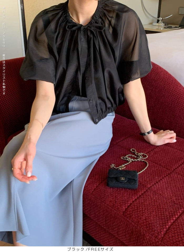 涼感シアーギャザーブラウス
