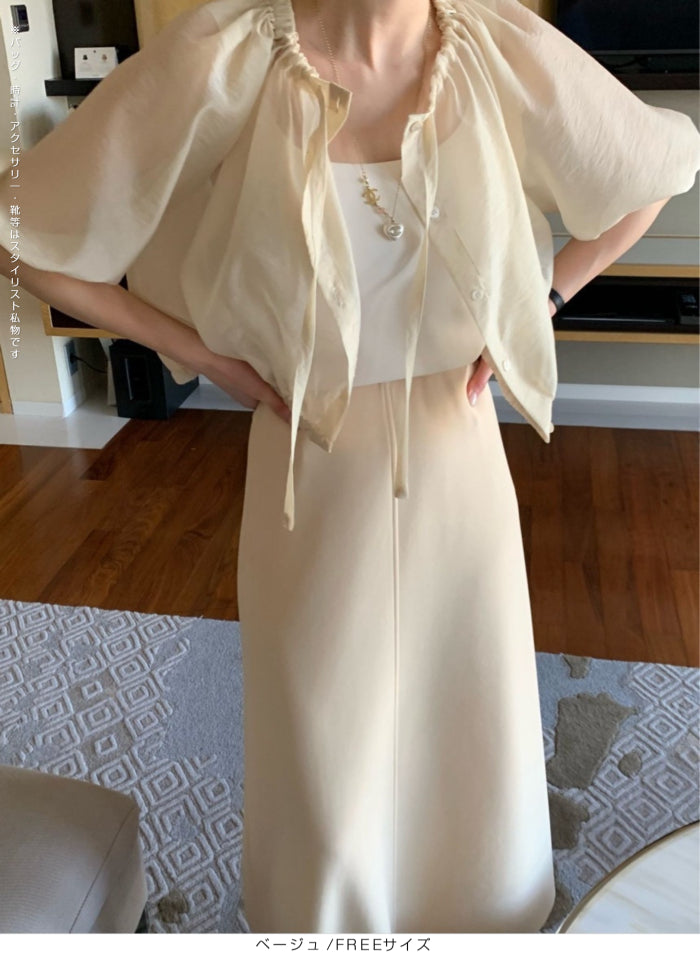 涼感シアーギャザーブラウス