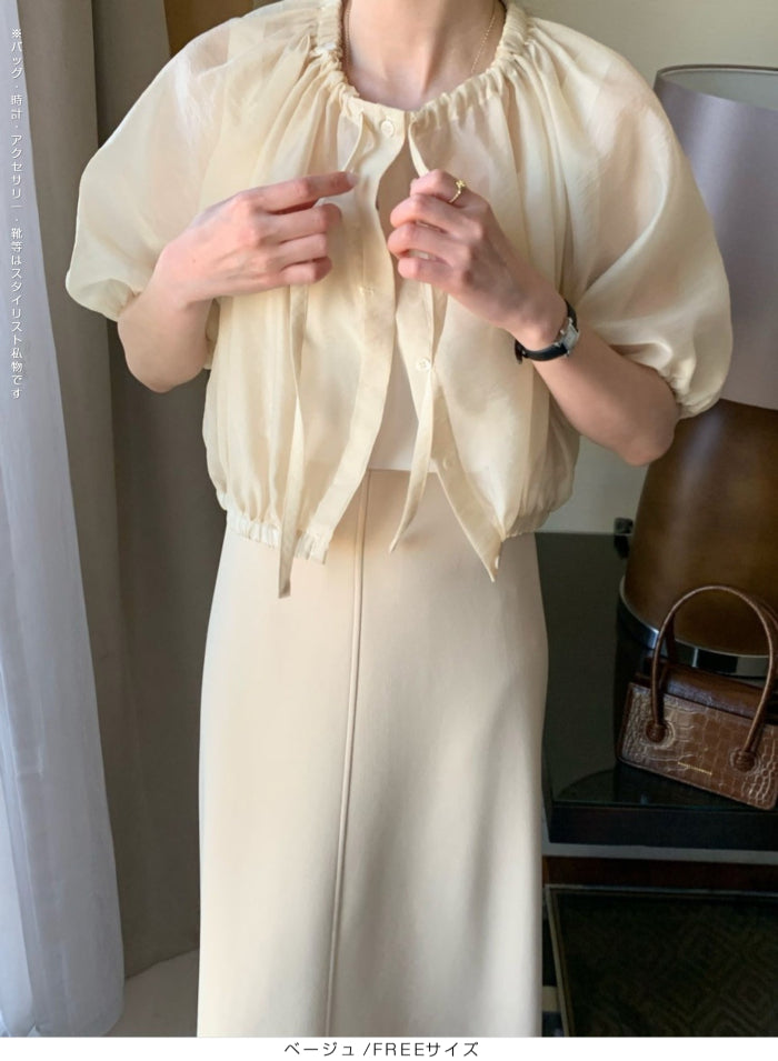 涼感シアーギャザーブラウス