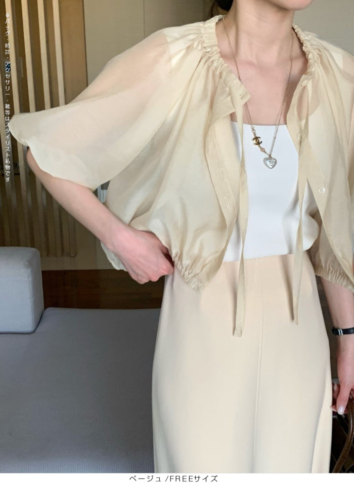 涼感シアーギャザーブラウス