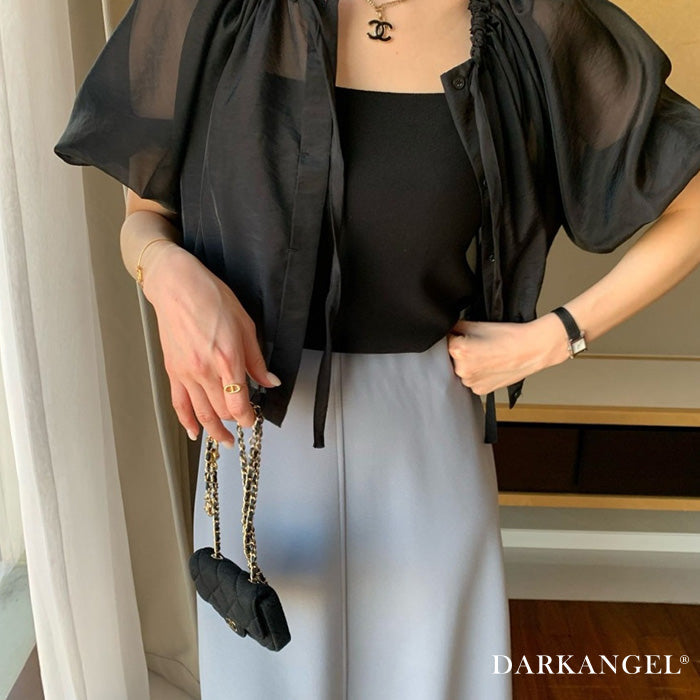 涼感シアーギャザーブラウス