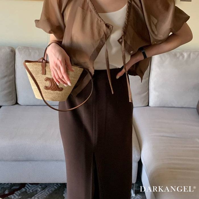 涼感シアーギャザーブラウス