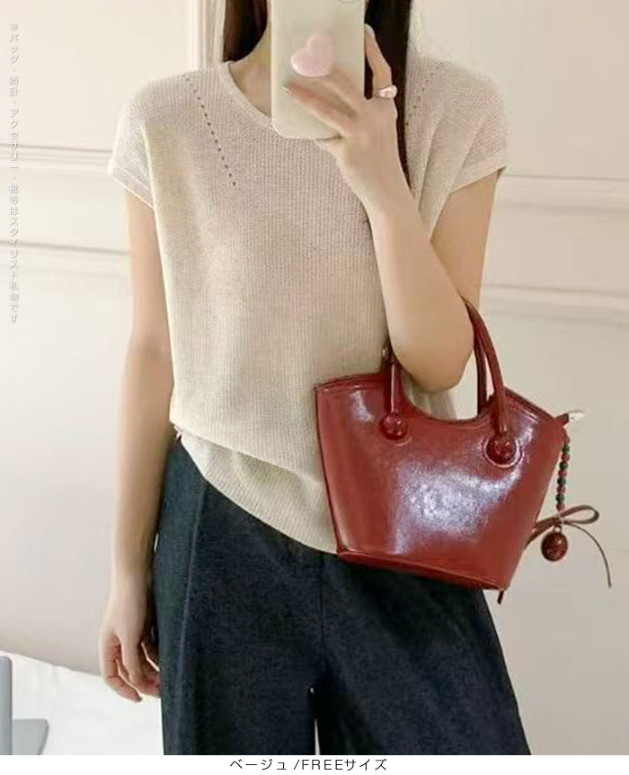 背中ボタン付きサマーシアーニット