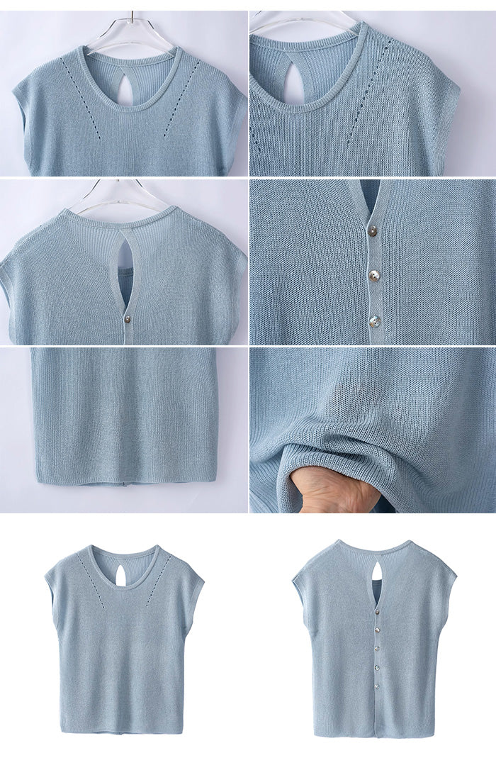 背中ボタン付きサマーシアーニット