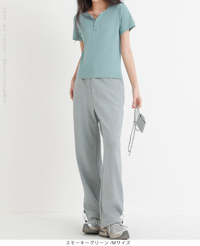 ヘンリーネックリブTシャツ