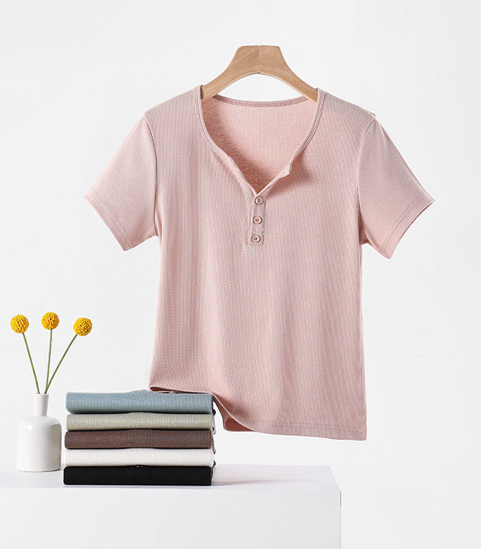 ヘンリーネックリブTシャツ