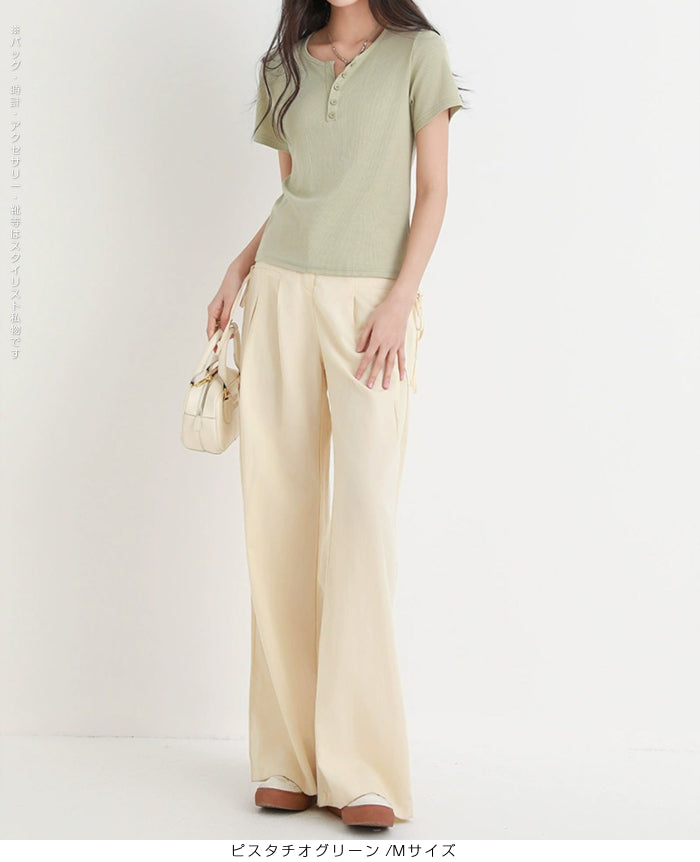 ヘンリーネックリブTシャツ