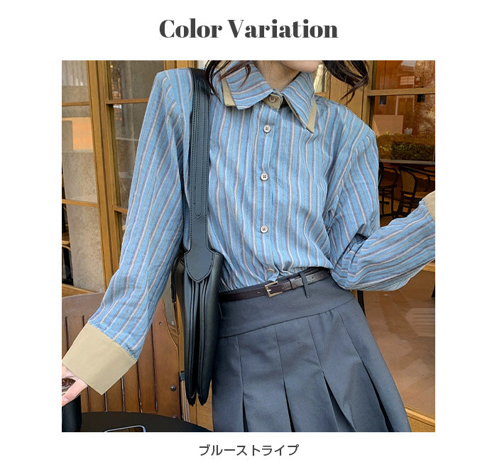バイカラーストライプシャツ