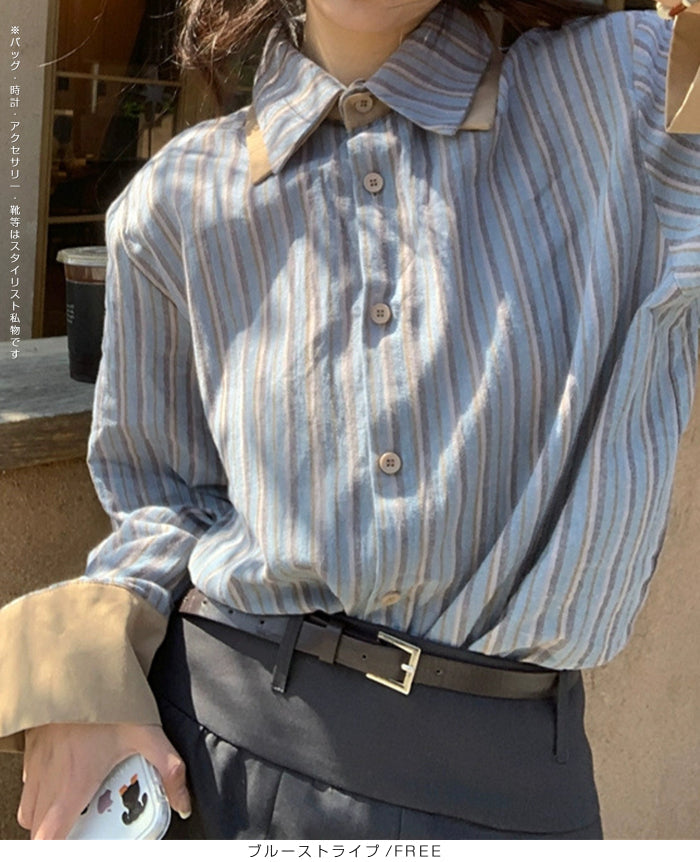 バイカラーストライプシャツ