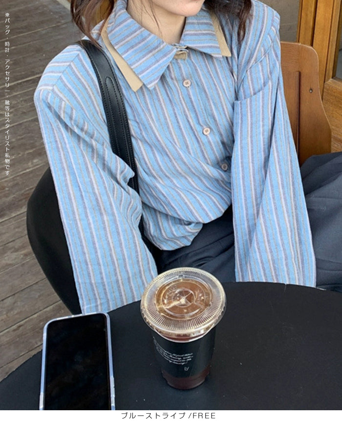 バイカラーストライプシャツ